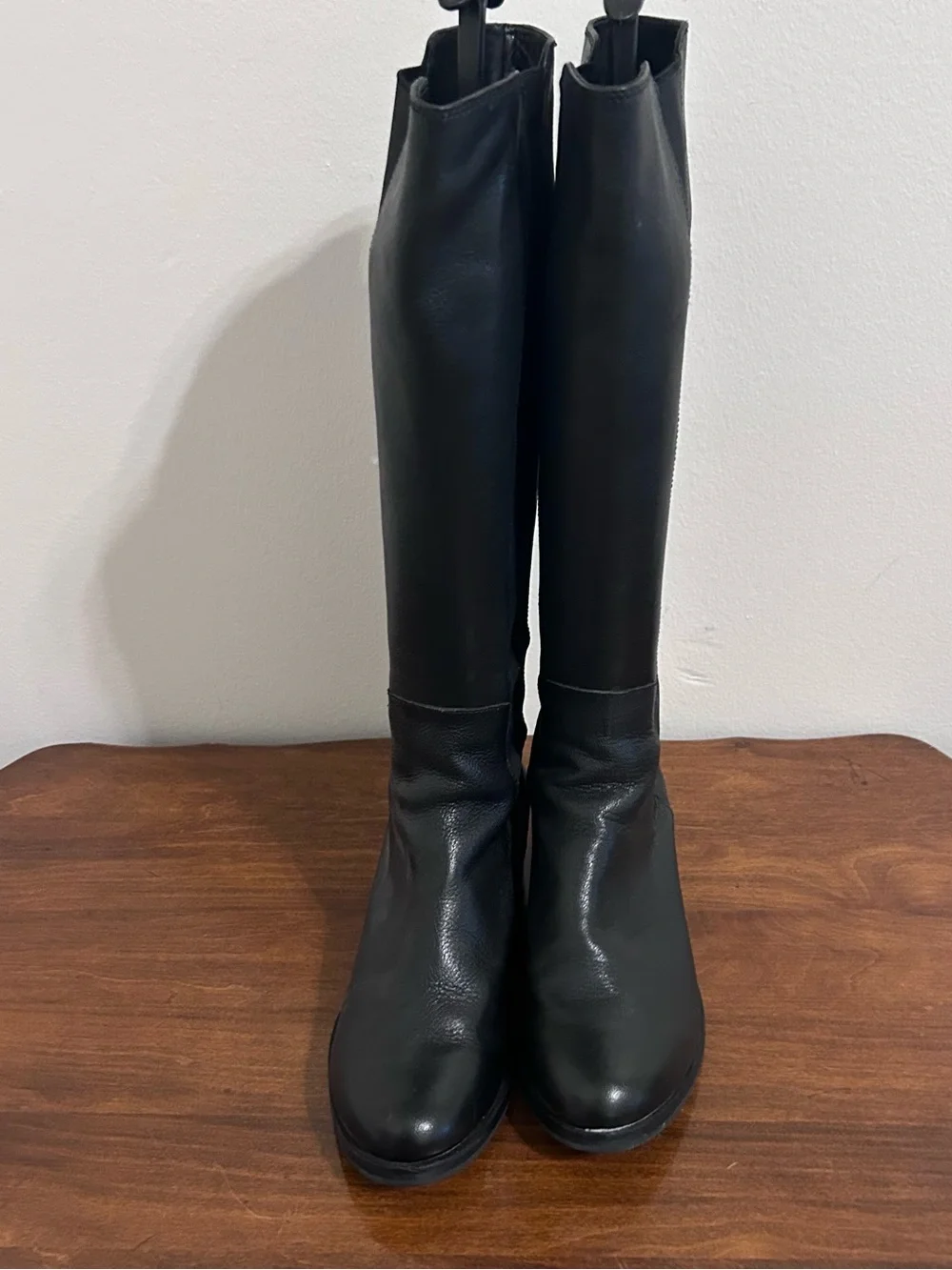 Cole Haan Black Tall Leather Boots Nike Air Stretch Back Sz 8